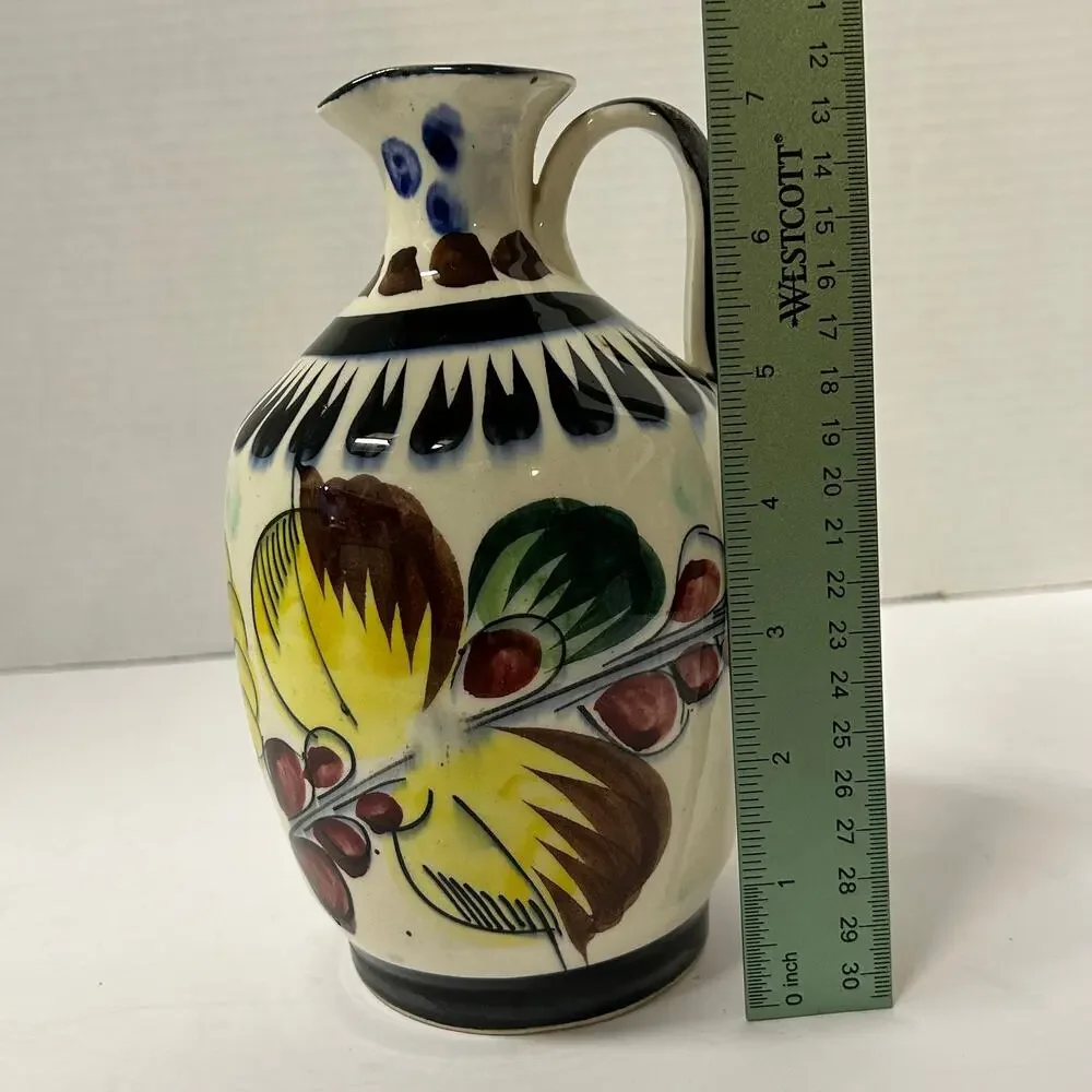 Vintage Signed‎ Tonala Mexican Pottery Hand painted Ceramic Jug